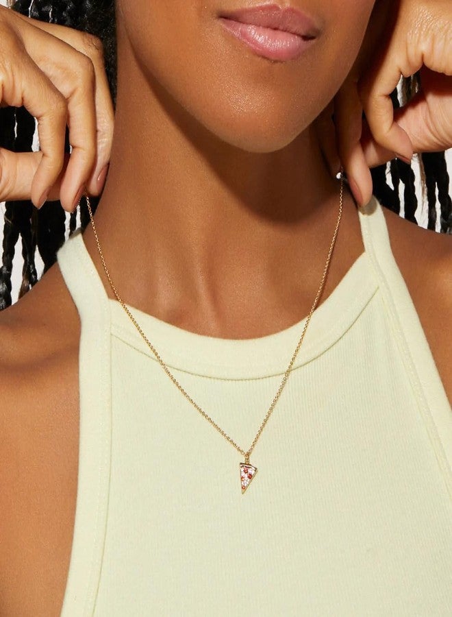 Cykdohy Dainty Pizza Simulated Crystal Pendant Necklace for Women Gold-Plated Cute Red Simulated Cubic Zirconia Exquisite Tiny Sparkly Creative Food Triangle Cheese Charm Chain Necklaces Jewelry Daughter BFF - Image 4